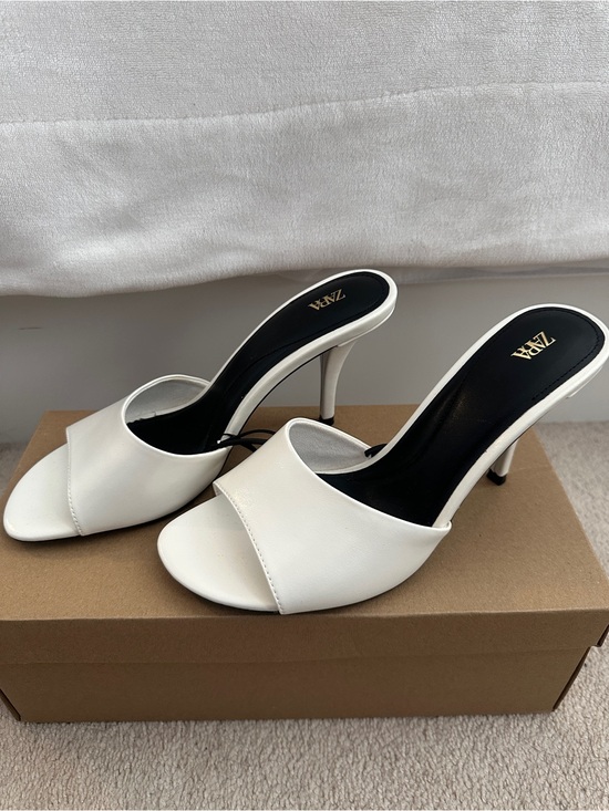 Zara Shoes - Zara White Slip-On Stiletto Mule Heels